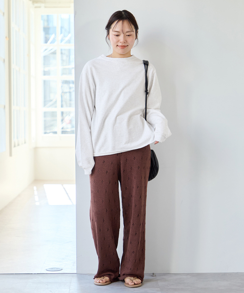U by SPICK&SPAN（ユーバイスピックアンドスパン）の「柄編みニットロングパンツ（その他パンツ・レディース・ブラウン/アイボリー・FREE）」の3枚目の写真