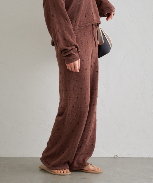 U by SPICK&SPAN（ユーバイスピックアンドスパン）の「柄編みニットロングパンツ（その他パンツ・レディース・ブラウン/アイボリー・FREE）」の12枚目の写真