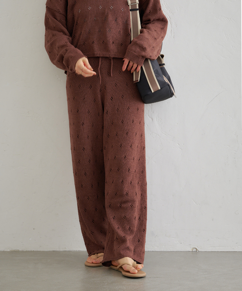U by SPICK&SPAN（ユーバイスピックアンドスパン）の「柄編みニットロングパンツ（その他パンツ・レディース・ブラウン/アイボリー・FREE）」の13枚目の写真