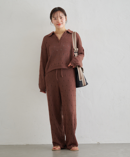U by SPICK&SPAN（ユーバイスピックアンドスパン）の「柄編みニットロングパンツ（その他パンツ・レディース・ブラウン/アイボリー・FREE）」の14枚目の写真
