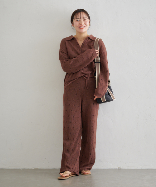 U by SPICK&SPAN（ユーバイスピックアンドスパン）の「柄編みニットロングパンツ（その他パンツ・レディース・ブラウン/アイボリー・FREE）」の18枚目の写真