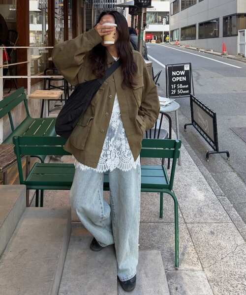 DISCOAT（ディスコート）の「【Enlude】ミリタリージャケット《ユニセックス》（ミリタリージャケット・レディース・グレイッシュベージュ/カーキ・FREE）」の15枚目の写真