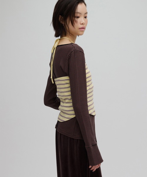 Ameri（アメリ）の「MILLER×Ameri BUISTIER SET TOP（Tシャツ/カットソー・レディース・ブラウン/ピンク/ブルー・FREE）」の6枚目の写真