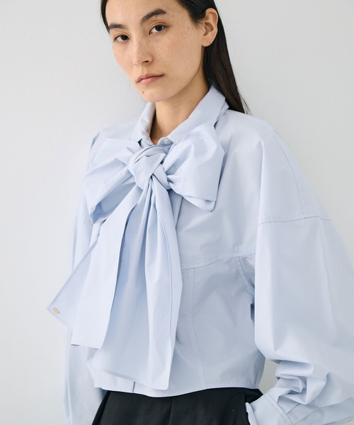 トップス CLANE RIBBON TIED COMPACT SHIRTS CLANE/クラネ】RIBBON TIED COMPACT SHIRTS/リボンタイコンパクト