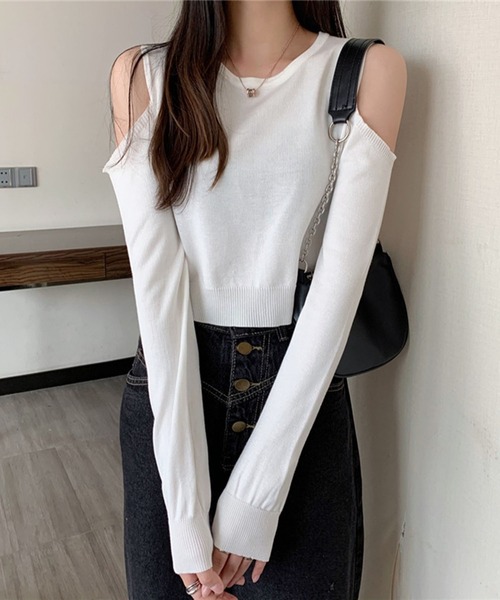 lulufa(ルルファ)の「肩開きデザイン オープンショルダー リブニットプルオーバー(ニット/セーター・レディース・ブルー/ターコイズブルー/ホワイト/ブラック・FREE)」の2枚目の写真