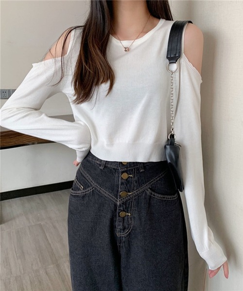 lulufa(ルルファ)の「肩開きデザイン オープンショルダー リブニットプルオーバー(ニット/セーター・レディース・ブルー/ターコイズブルー/ホワイト/ブラック・FREE)」の5枚目の写真