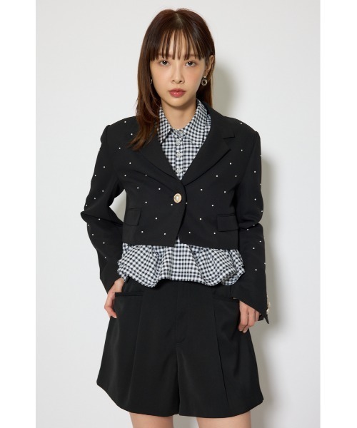 rienda（リエンダ）の「【森香澄さん着用】パール付きシングルショートテーラードジャケット 春服（テーラードジャケット・レディース・ライトイエロー/ブラック/ネイビー・SMALL/MEDIUM）」の15枚目の写真