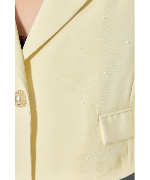 rienda（リエンダ）の「【森香澄さん着用】パール付きシングルショートテーラードジャケット 春服（テーラードジャケット・レディース・ライトイエロー/ブラック/ネイビー・SMALL/MEDIUM）」の12枚目の写真