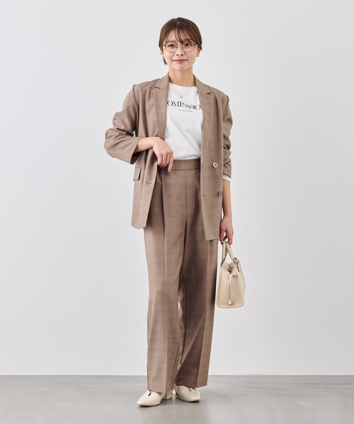 ROPE' PICNIC(ロペピクニック)の「メランジドビーチェックパンツ/セットアップ対応・防シワ・接触冷感(スラックス・レディース・ベージュ/ダークブラウン・S/L/M)」の3枚目の写真
