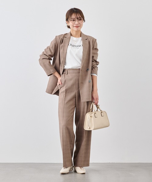 ROPE' PICNIC(ロペピクニック)の「メランジドビーチェックパンツ/セットアップ対応・防シワ・接触冷感(スラックス・レディース・ベージュ/ダークブラウン・S/L/M)」の4枚目の写真