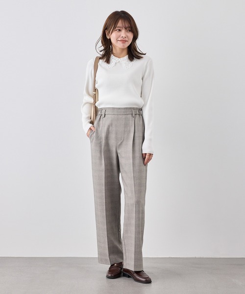 ROPE' PICNIC(ロペピクニック)の「メランジドビーチェックパンツ/セットアップ対応・防シワ・接触冷感(スラックス・レディース・ベージュ/ダークブラウン・S/L/M)」の11枚目の写真