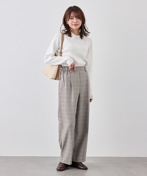ROPE' PICNIC(ロペピクニック)の「メランジドビーチェックパンツ/セットアップ対応・防シワ・接触冷感(スラックス・レディース・ベージュ/ダークブラウン・S/L/M)」の12枚目の写真