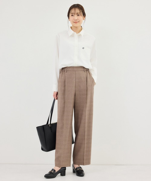 ROPE' PICNIC(ロペピクニック)の「メランジドビーチェックパンツ/セットアップ対応・防シワ・接触冷感(スラックス・レディース・ベージュ/ダークブラウン・S/L/M)」の15枚目の写真