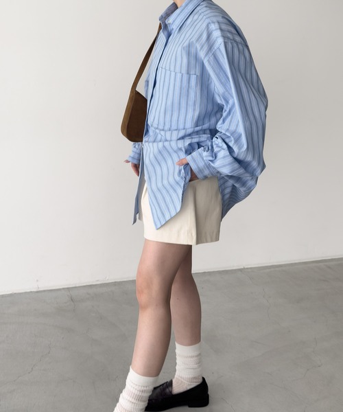 CANAL JEAN（キャナルジーン）の「El mar　ストライプオーバーシャツ（シャツ/ブラウス・レディース・サックスブルー/ベージュ・ONE SIZE）」の3枚目の写真