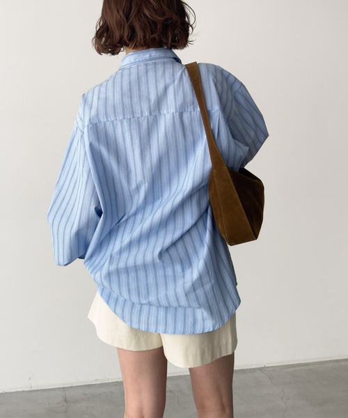 CANAL JEAN（キャナルジーン）の「El mar　ストライプオーバーシャツ（シャツ/ブラウス・レディース・サックスブルー/ベージュ・ONE SIZE）」の4枚目の写真