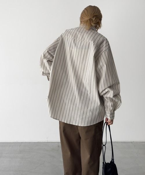 CANAL JEAN（キャナルジーン）の「El mar　ストライプオーバーシャツ（シャツ/ブラウス・レディース・サックスブルー/ベージュ・ONE SIZE）」の7枚目の写真