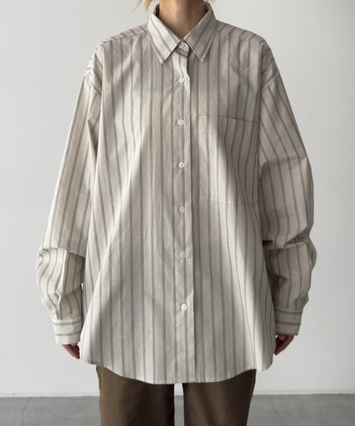 CANAL JEAN（キャナルジーン）の「El mar　ストライプオーバーシャツ（シャツ/ブラウス・レディース・サックスブルー/ベージュ・ONE SIZE）」の9枚目の写真