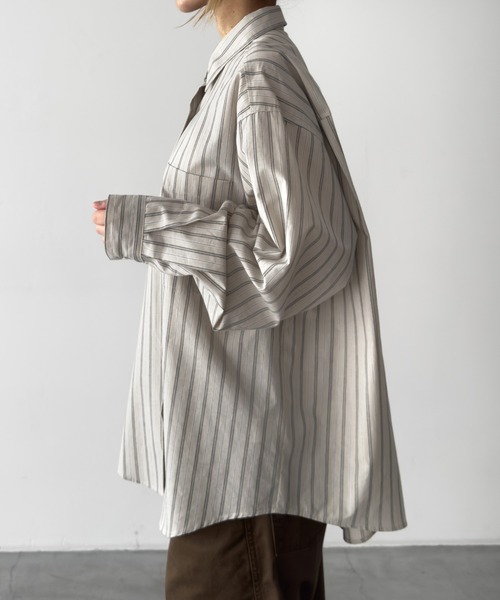 CANAL JEAN（キャナルジーン）の「El mar　ストライプオーバーシャツ（シャツ/ブラウス・レディース・サックスブルー/ベージュ・ONE SIZE）」の10枚目の写真