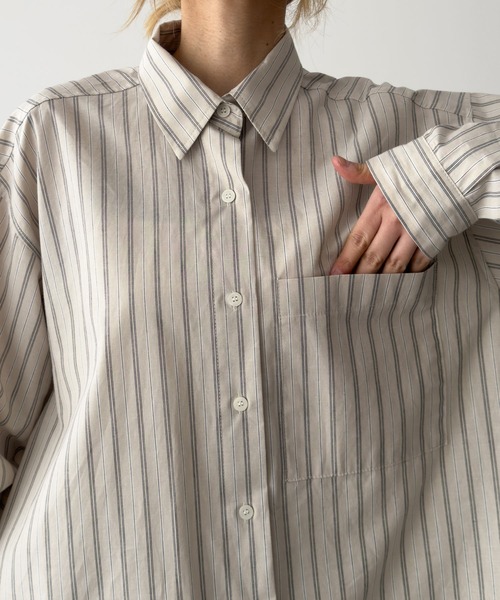 CANAL JEAN（キャナルジーン）の「El mar　ストライプオーバーシャツ（シャツ/ブラウス・レディース・サックスブルー/ベージュ・ONE SIZE）」の12枚目の写真