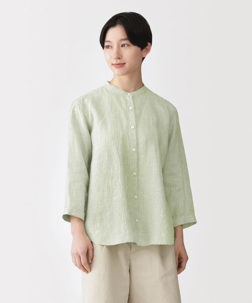 無印良品（ムジルシリョウヒン）の「婦人 リネン 洗いざらし 七分袖ブラウス（シャツ/ブラウス・レディース・ホワイト/オレンジ系/ブラック/ライトグリーン系・S/M/L/XL）」の3枚目の写真