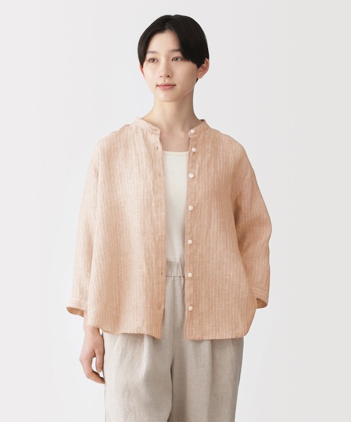 無印良品（ムジルシリョウヒン）の「婦人 リネン 洗いざらし 七分袖ブラウス（シャツ/ブラウス・レディース・ホワイト/オレンジ系/ブラック/ライトグリーン系・S/M/L/XL）」の4枚目の写真