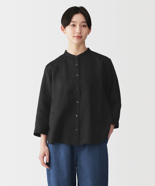 無印良品（ムジルシリョウヒン）の「婦人 リネン 洗いざらし 七分袖ブラウス（シャツ/ブラウス・レディース・ホワイト/オレンジ系/ブラック/ライトグリーン系・S/M/L/XL）」の2枚目の写真