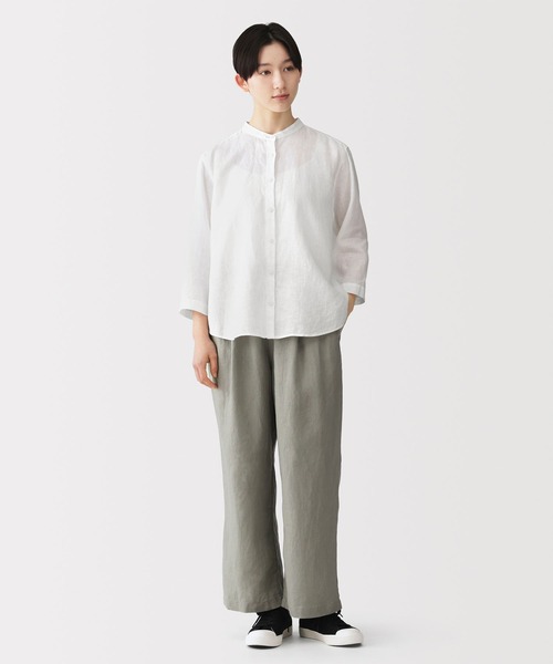 無印良品（ムジルシリョウヒン）の「婦人 リネン 洗いざらし 七分袖ブラウス（シャツ/ブラウス・レディース・ホワイト/オレンジ系/ブラック/ライトグリーン系・S/M/L/XL）」の19枚目の写真