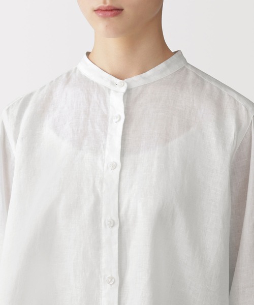 無印良品（ムジルシリョウヒン）の「婦人 リネン 洗いざらし 七分袖ブラウス（シャツ/ブラウス・レディース・ホワイト/オレンジ系/ブラック/ライトグリーン系・S/M/L/XL）」の7枚目の写真