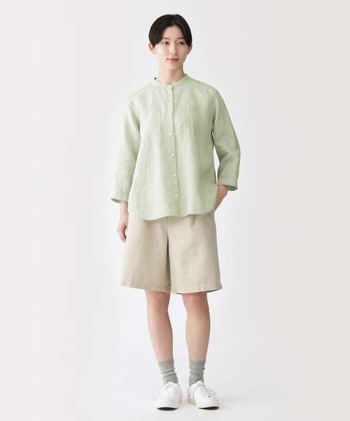 無印良品（ムジルシリョウヒン）の「婦人 リネン 洗いざらし 七分袖ブラウス（シャツ/ブラウス・レディース・ホワイト/オレンジ系/ブラック/ライトグリーン系・S/M/L/XL）」の8枚目の写真