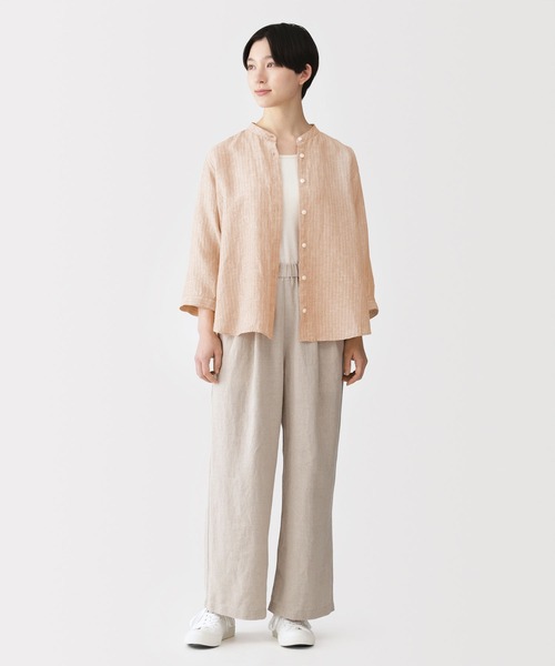 無印良品（ムジルシリョウヒン）の「婦人 リネン 洗いざらし 七分袖ブラウス（シャツ/ブラウス・レディース・ホワイト/オレンジ系/ブラック/ライトグリーン系・S/M/L/XL）」の6枚目の写真