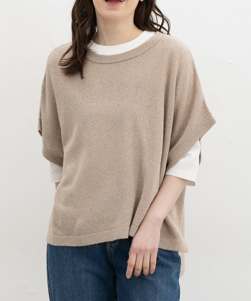 Honeys(ハニーズ)の「ポンチョ風ベスト(ニット/セーター・レディース・ネイビー/ベージュ/ピンク系その他/ブラック/杢グレー・F)」の4枚目の写真