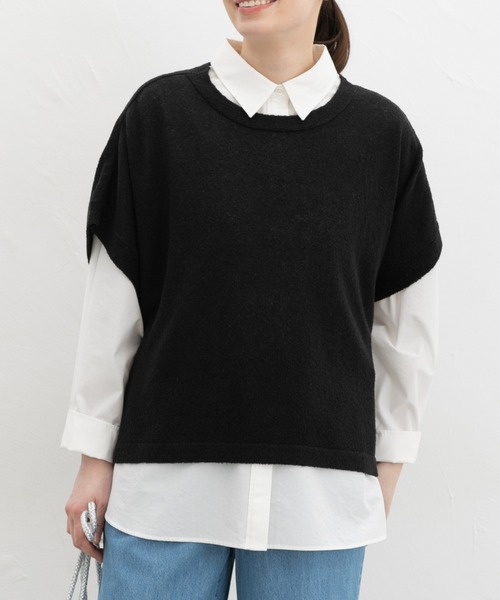 Honeys(ハニーズ)の「ポンチョ風ベスト(ニット/セーター・レディース・ネイビー/ベージュ/ピンク系その他/ブラック/杢グレー・F)」の2枚目の写真