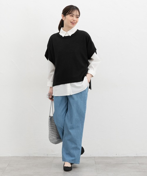 Honeys(ハニーズ)の「ポンチョ風ベスト(ニット/セーター・レディース・ネイビー/ベージュ/ピンク系その他/ブラック/杢グレー・F)」の6枚目の写真