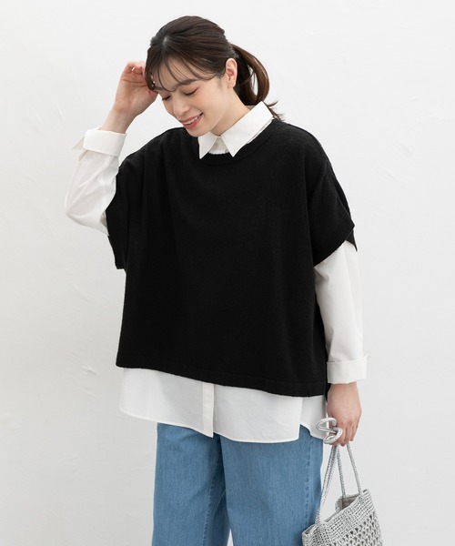 Honeys(ハニーズ)の「ポンチョ風ベスト(ニット/セーター・レディース・ネイビー/ベージュ/ピンク系その他/ブラック/杢グレー・F)」の7枚目の写真