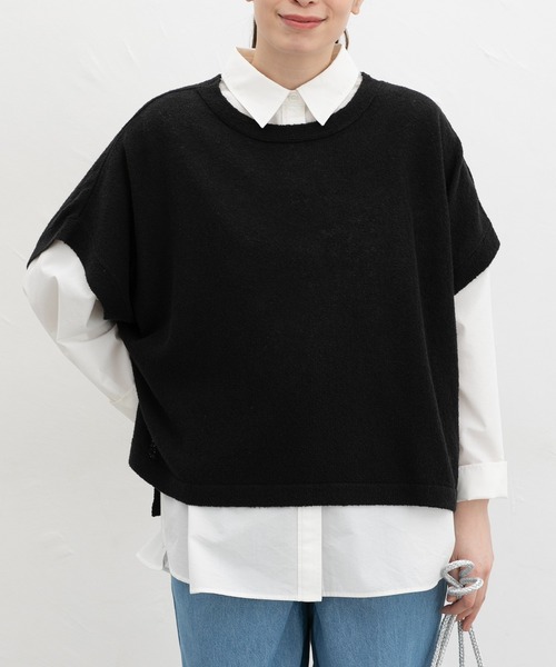 Honeys(ハニーズ)の「ポンチョ風ベスト(ニット/セーター・レディース・ネイビー/ベージュ/ピンク系その他/ブラック/杢グレー・F)」の8枚目の写真