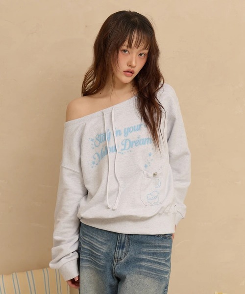 WaiKei(ワイケイ)の「Wai Kei/スウェットオフショルダー(スウェット・レディース・ライトグレー/チャコールグレー・FREE)」の5枚目の写真