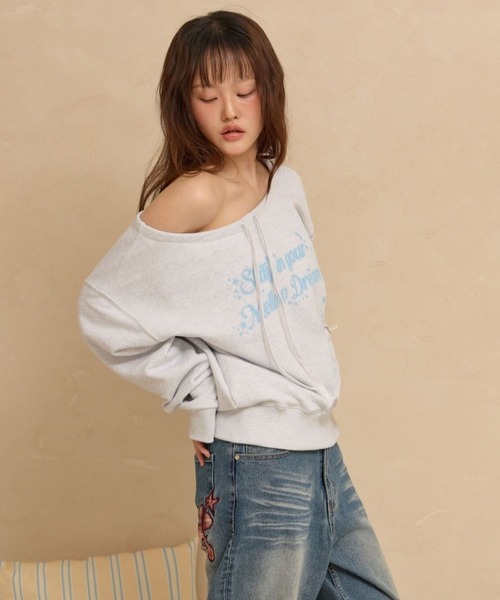WaiKei(ワイケイ)の「Wai Kei/スウェットオフショルダー(スウェット・レディース・ライトグレー/チャコールグレー・FREE)」の8枚目の写真
