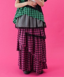 チェック柄メッシュフリルスカート laides