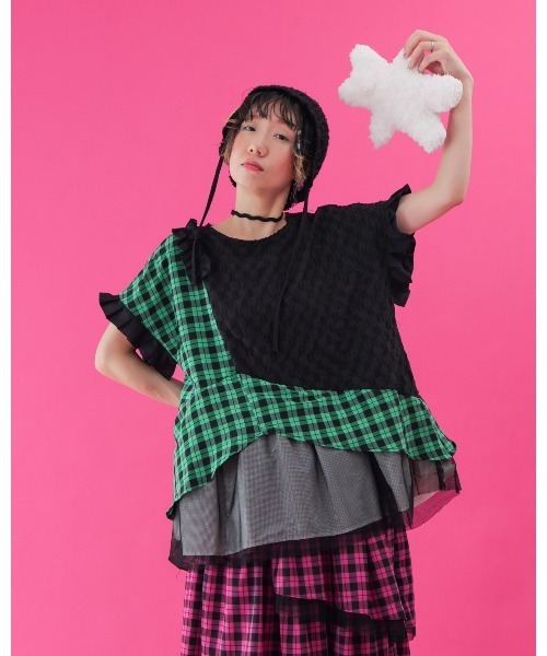 unica（ユニカ）の「チェック柄メッシュフリルスカート  laides（スカート・レディース・ピンク/オフホワイト・F）」の11枚目の写真