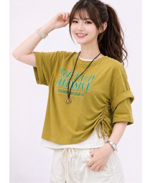 LAUTRE COTE(ロウトレコウト)の「脇スピンドルTEE(Tシャツ/カットソー・レディース・チャコールグレー/カーキ/ホワイト・MEDIUM/LARGE)」の3枚目の写真