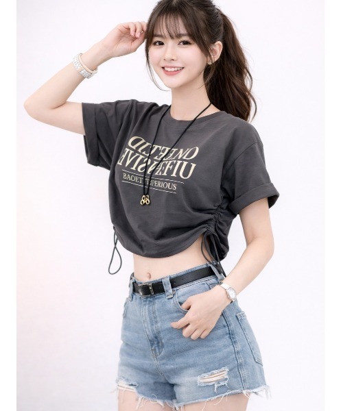 LAUTRE COTE(ロウトレコウト)の「脇スピンドルTEE(Tシャツ/カットソー・レディース・チャコールグレー/カーキ/ホワイト・MEDIUM/LARGE)」の4枚目の写真