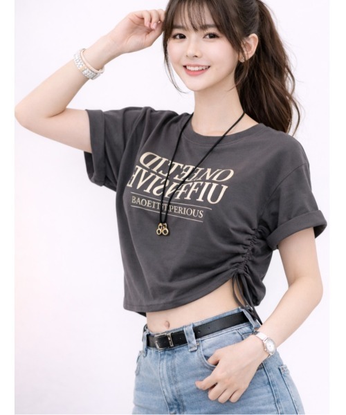 LAUTRE COTE(ロウトレコウト)の「脇スピンドルTEE(Tシャツ/カットソー・レディース・チャコールグレー/カーキ/ホワイト・MEDIUM/LARGE)」の7枚目の写真