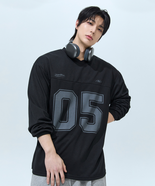 BLACK MONSTER FIT(ブラックモンスターフィット)の「クールメッシュラグビーオーバーサイズジャージロングスリーブ (ブラック) / BM260128(Tシャツ/カットソー・メンズ・ブラック・MEDIUM/LARGE/X-LARGE/2XL)」の1枚目の写真