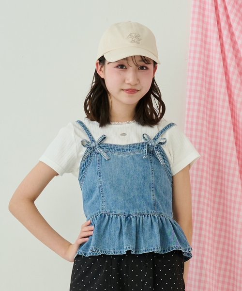 セール】ペプラムビスチェ＆トリムレースTシャツセット（アンサンブル