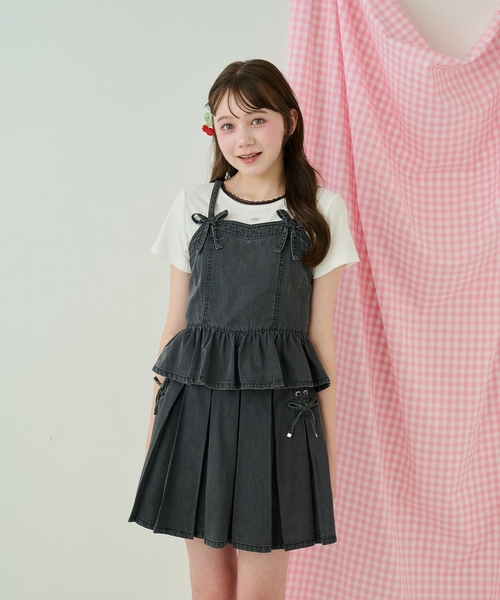 り*こ様 14【新品未使用】メゾピアノペプラムビスチェ＆トリムレースTシャツセッ セール】ペプラムビスチェ＆トリムレースTシャツセット（アンサンブル