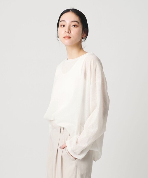 BEAUTY&YOUTH UNITED ARROWS（ビューティーアンドユースユナイテッドアローズ）の「麻ブレンド ルーズ ボートネック ニットプルオーバー ウォッシャブル（ニット/セーター・レディース・ブラック/ライトブルー/ホワイト・FREE）」の2枚目の写真