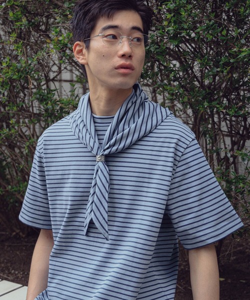 Scarf付きボーダーTシャツ — футболка с платком, бордовая