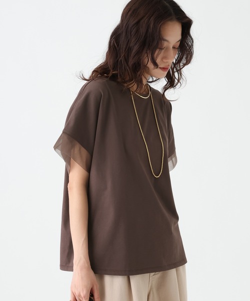 Elura（エルーラ）の「≪接触冷感≫異素材コンビフレンチT≪接触冷感≫/670097（Tシャツ/カットソー・レディース・ブラック/ホワイト/ダークブラウン・FREE）」の3枚目の写真
