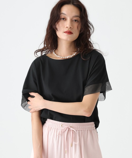 Elura（エルーラ）の「≪接触冷感≫異素材コンビフレンチT≪接触冷感≫/670097（Tシャツ/カットソー・レディース・ブラック/ホワイト/ダークブラウン・FREE）」の2枚目の写真