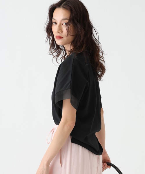 Elura（エルーラ）の「≪接触冷感≫異素材コンビフレンチT≪接触冷感≫/670097（Tシャツ/カットソー・レディース・ブラック/ホワイト/ダークブラウン・FREE）」の7枚目の写真